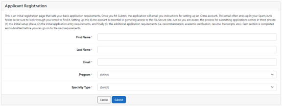 Application portal basic form